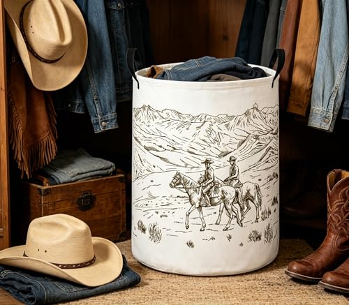 Image of Baby Laundry Hamper Basket Baby Hamper for Nursery Boy and Girl Cute Storage Bin Organizer Boho Room Decor(Cowboy)