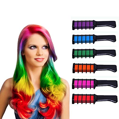 6PCS Hair Chalk Comb For Girls Gifts Halloween Gifts for women Washable Hair Dye Temporary Hair Color Chalk