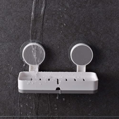 Image of SHALVI Plastic Soap Dish & Wall Mount Self Adhesive Toothbrush Holder with Drain Tray for Bathroom |Soap Box for Bathroom | Toothbrush Holder, White