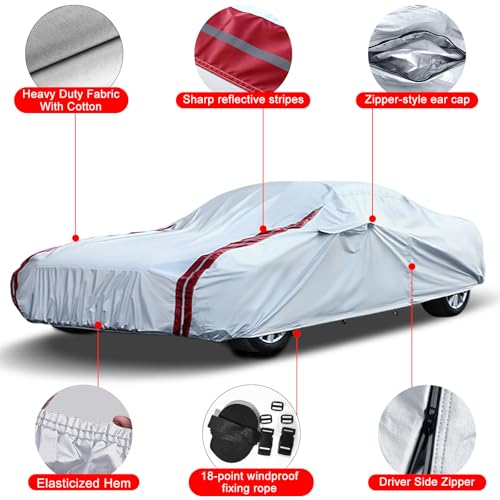 Image of Waterproof Car Covers Replace for 1964-1978 Ford Mustang, 6 Layers All Weather Custom-fit Car Cover with Zipper Door & 18 Ponit Windproof Bands for Snow Rain Dust Hail Protection