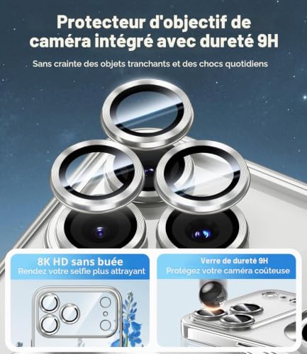 Coque luxe iPhone 17 Pro Max MagSafe argent avec verre de confidentialité premium