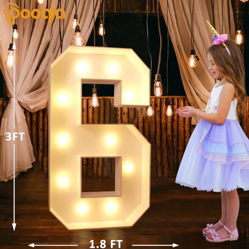 Image of Pooqla 3 FT Light Up Number 6 for 6th 16th 60th Birthday Decorations, Large Marquee Number with Cool White & Warm White LED Lights, Giant Mosaic Numbers Birthday Party Decorations for Girl Boy