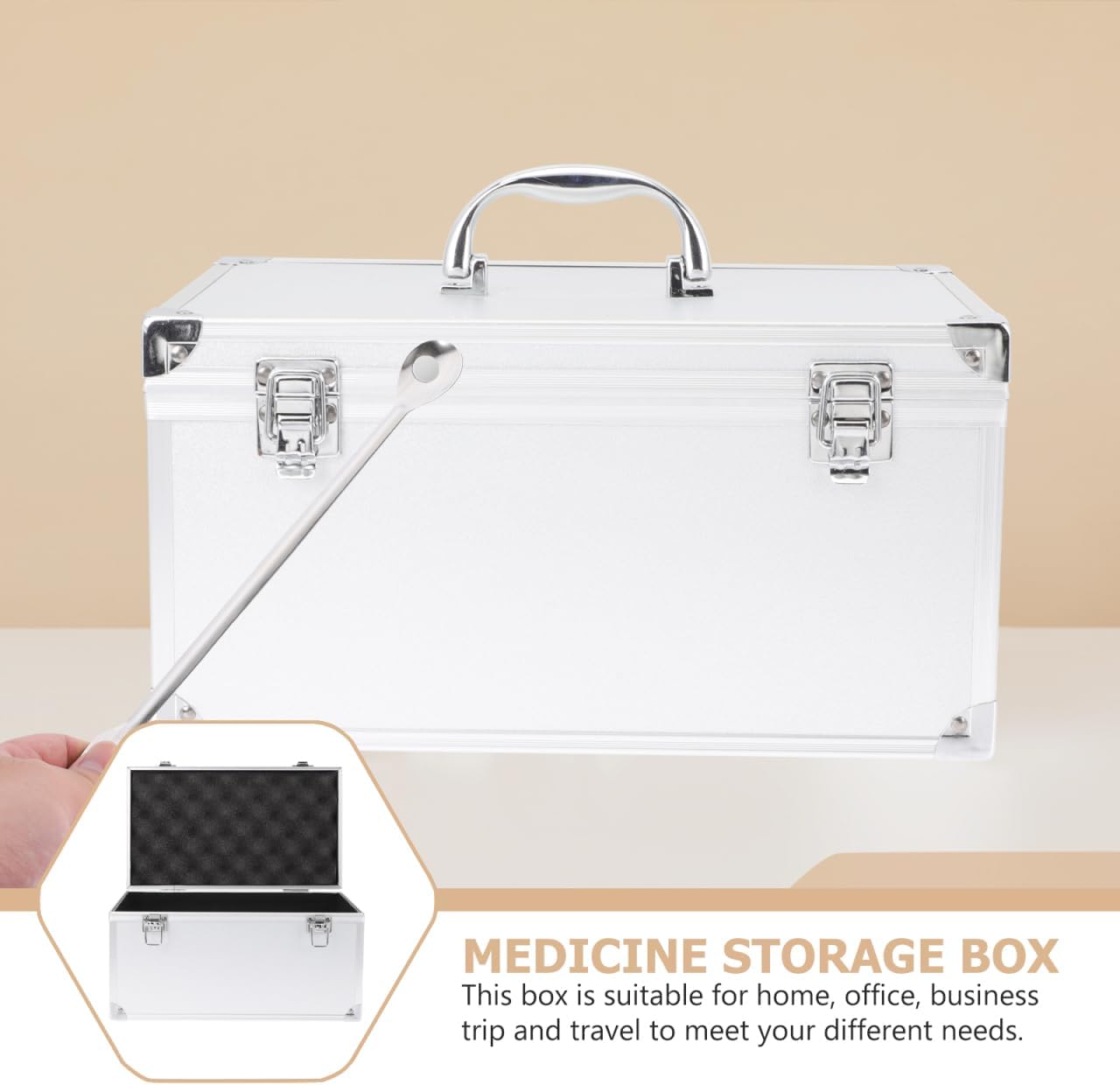 Silver Aluminum Briefcase with Lock Portable Aluminum Medicine Box with Foam for Men Women Professionals Businessmen Lawyers