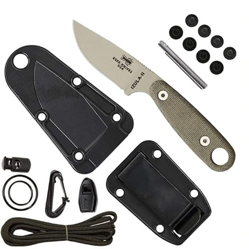 Esee Izula-Ii Fixed Blade Knife, Survival Kit, Ambidextrous Sheath, Belt Clip, Made In Usa (Desert Tan Blade/Black Sheath/Survival Kit) #TOP19