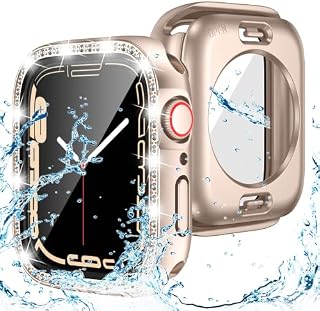Kamita Waterproof Case Compatible with Apple Watch Series SE 2022/Series 6 5 4 44mm Screen Protector 44mm, 2 in 1 Hard PC Protective Cases Bumper Ultra Thin Full Coverage Cover (Black)