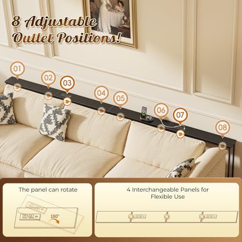 Image of Huuger 118 Inch Sofa Table with Power Outlets, Skinny Behind Couch Table | 5.9 Inch Narrow Entryway Table, Extra-Long Console Table, Behind the Couch Table with Outlet for Living Room, Black