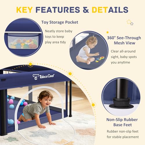 Image of TOREVSIOR Foldable Baby Playpen with Mat, 50 inchx71 inch F oldable P laypen for Babies and Toddlers, Indoor & Outdoor Kids Safety Play Pen, Portable Play Yard, Foldable Baby Playpen with 50 Ocean Balls