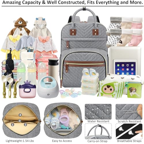 Image of Tenot Diaper Bag Backpack Tote with Insulated Pockets for Men Baby Boys Girls Newborn Unisex Tactical Large Capacity, Multifunctional Waterproof Grey