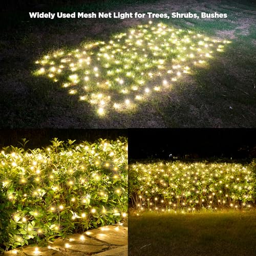 Image of Led Net Lights Christmas Lights Outdoor 200Led 9 ftx 6ft Upgraded WarmWhite Christmas Net Lighting, Waterproof 5mm LED Wide Angle Outdoor Indoor Mesh Net Light for Trees, Bushes, Shrubs Decorations