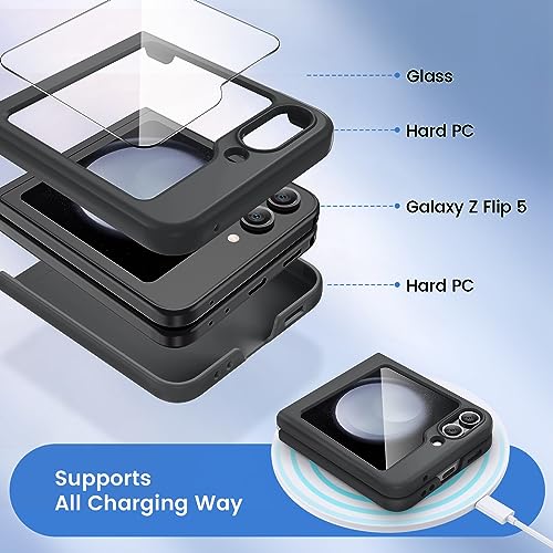 Image of Ruky for Samsung Galaxy Z Flip 5 Case, Full Body Cover Hard PC Ultra-Thin Anti-Scratches Shockproof, Support Wireless Charging Protective Phone Case for Samsung Galaxy Z Flip 5, Black