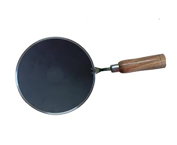 LooksGood Iron tawa with Wooden Handle for roti/chapati/paratha (3 mm Thickness) Tawa 25 cm Diameter (Iron) (Heavy Wooden Handle Tawa) (1200)