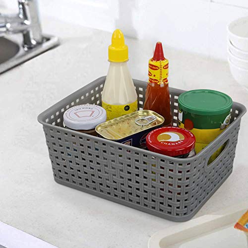 Sandmovie Grey Plastic Rattan Storage Baskets, 6 Packs #TOP5