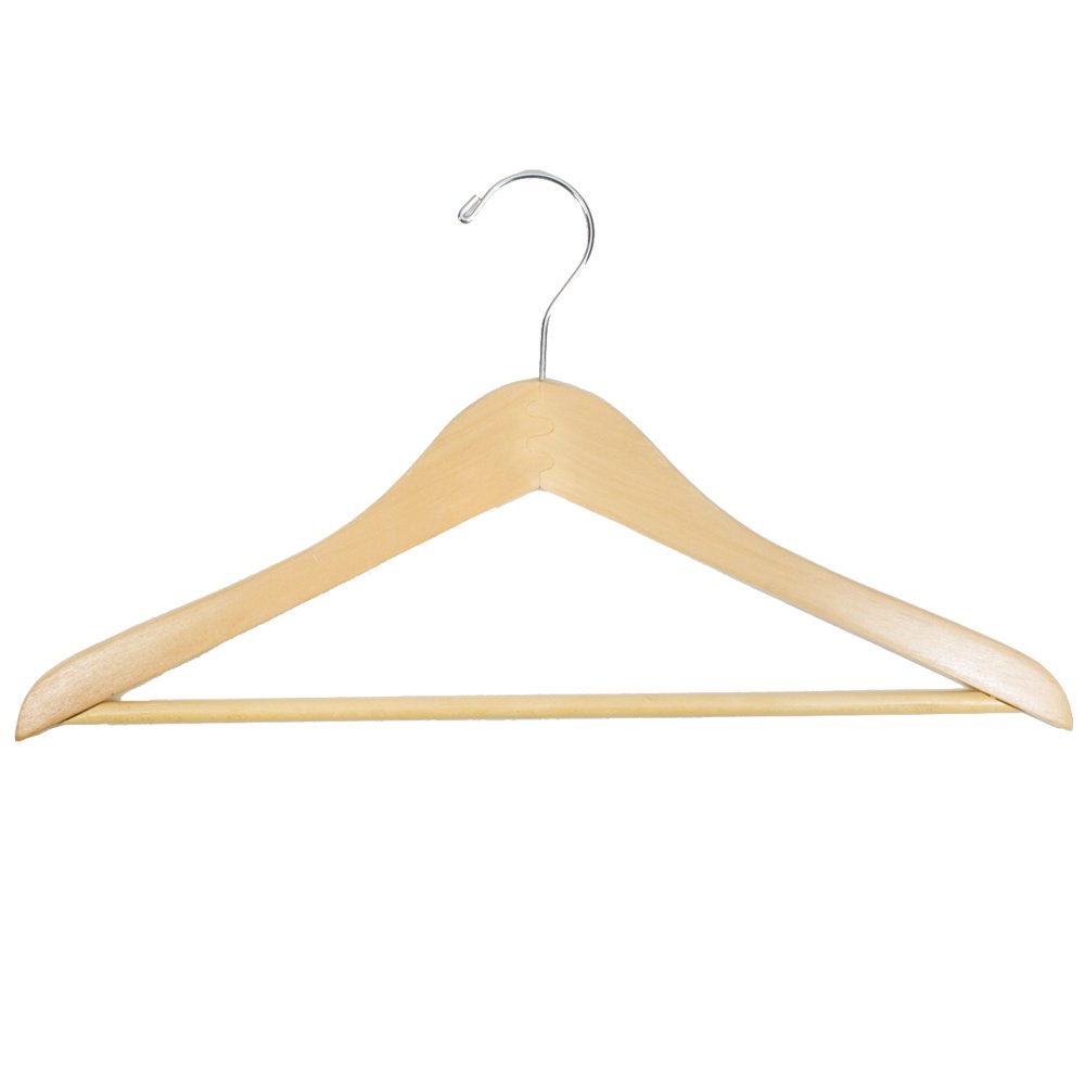 NAHANCO 8017CHHU 17” Flat Wooden Suit Hanger with Chrome Hook, Natural (Pack of 25)