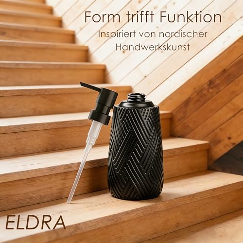 Seifenspender schwarz matt - Eldra - Soap Dispenser im Holzkunst-Design - Spülmittelspender Küche und Bad für Nordic-Liebhaber - Pumpspender, geeignet für Flüssigseife oder Spülmittel 4