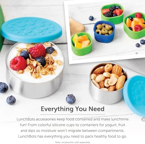 LunchBots Medium Trio II Snack Container - Divided Stainless Steel Food Container - Three Sections for Snacks On the Go - Eco-Friendly, Dishwasher Safe, BPA-Free - Stainless Lid - Blue Dots - Image 7