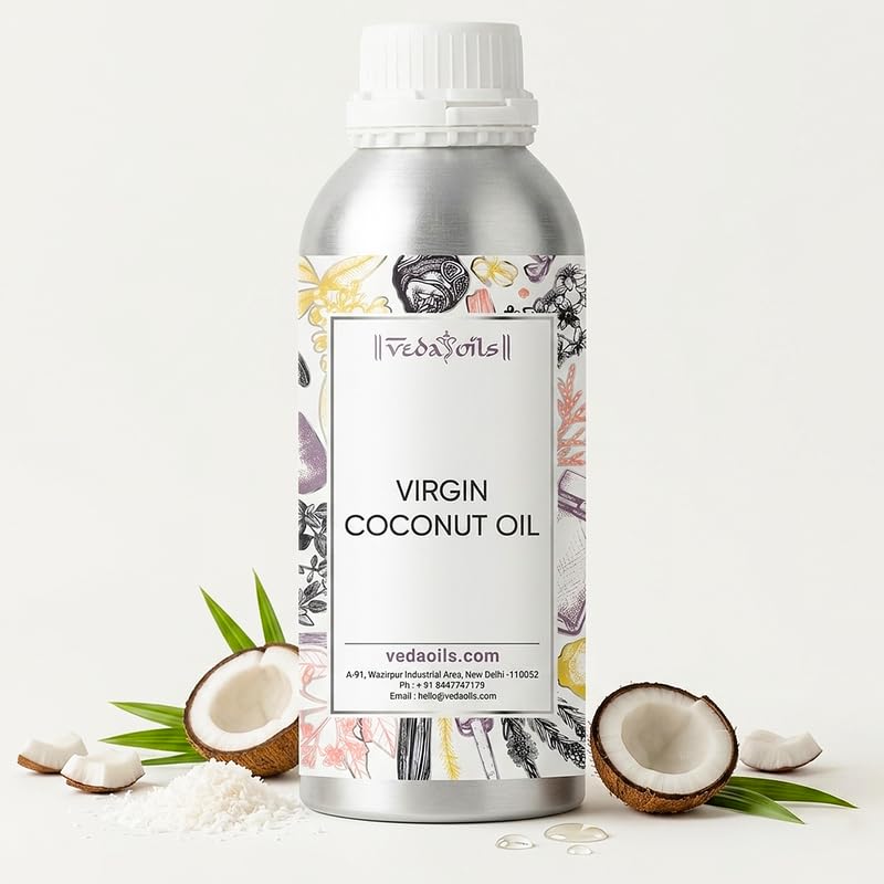 Image of VedaOils Virgin Coconut Oil for Hair & Skin 500ml | 100% Pure & Natural Lightweight Oil | Hydrates, Nourishes, Strengthens Hair & Softens Skin | Non-Greasy & Easy Absorbing