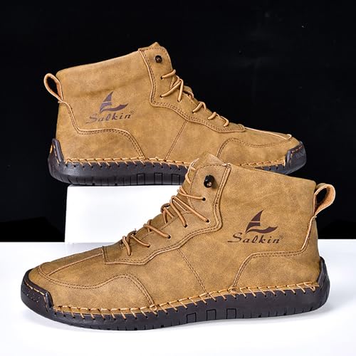 Men's Lace Up Italian Handmade Chukka Boots Leather Renaissance Barefoot High Top Ankle Boots Lightweight Non-Slip Waterproof Walking Driving Shoes3