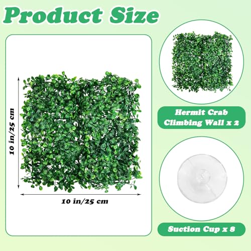 Image of PINVNBY 2 PCS Hermit Crab Climbing Toys Hermit Crab Climbing Wall with Suction Cups Plastic Faux Grass Mat Hermit Crab Accessories for Hermit Crab Tank Decor (10 x 10 Inch)