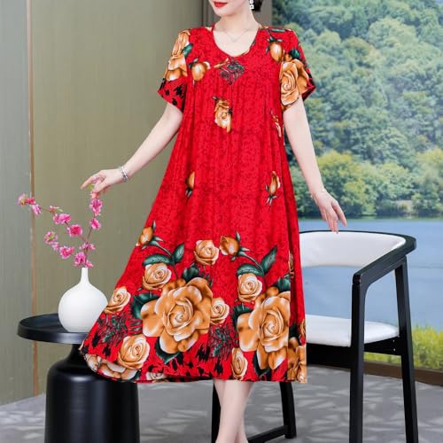 Robe col rond style rétro manches courtes et motif exclusif été