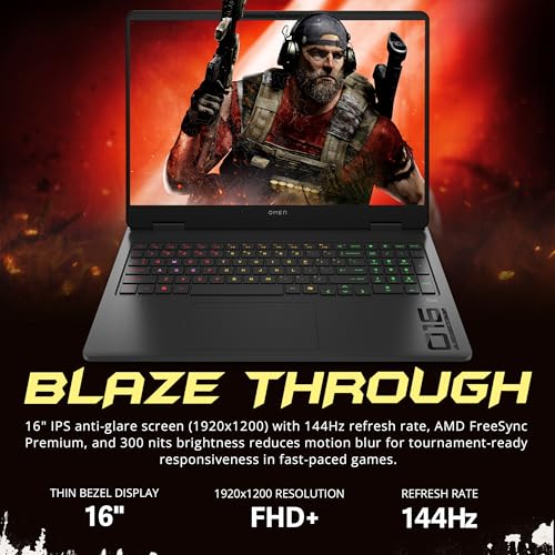 Image of HP Omen 16 inch 2K 144Hz Gaming Laptop, AMD Ryzen 9 8940HX, GeForce RTX 5060 Graphics, 32GB DDR5, 1TB SSD, 4-Zone RGB Backlit Keyboard, Copilot, Win 11 Pro, Shadow Black, 1TB Docking Station Set