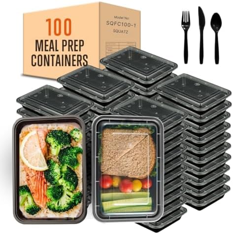 SQUATZ 100 Meal Prep Containers with Lids for Adults – 33oz, Microwave Safe, Reusable Food Storage, Freezer Safe, Leak-Free Lunch Container – Includes Utensils