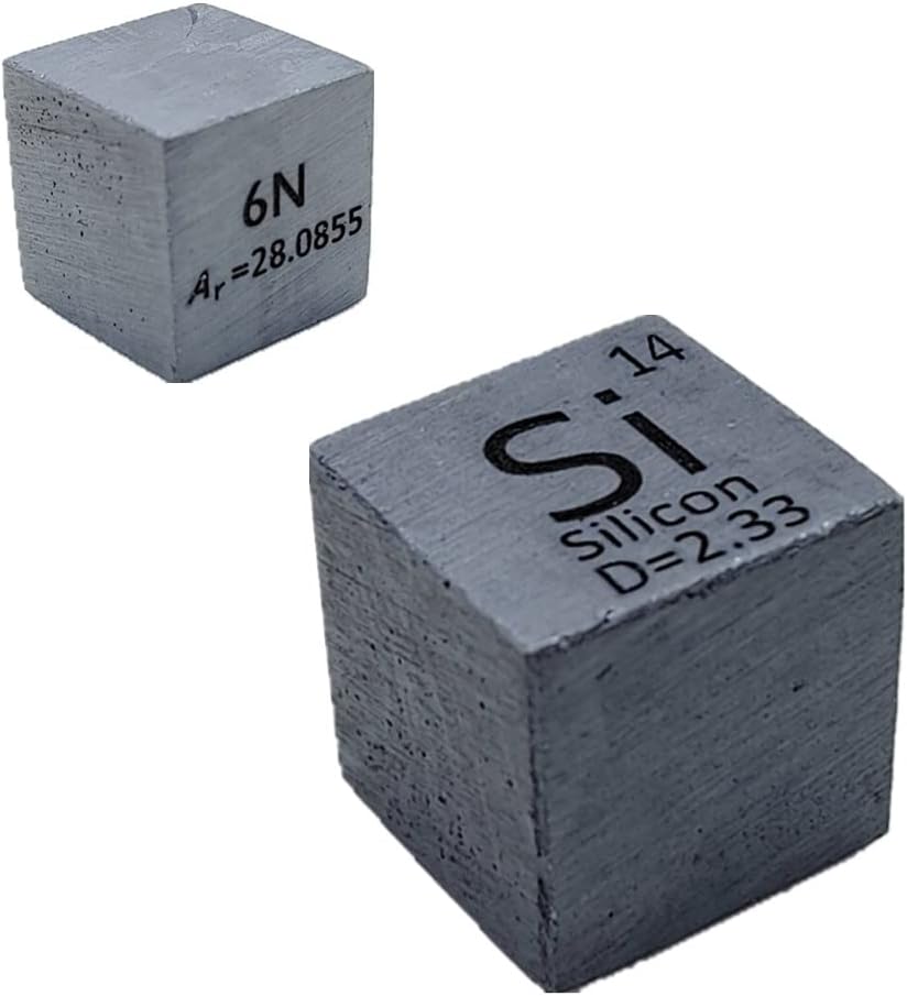 Silicon Cube Semiconductor Si 999999 Element Cube Pure 10mm Density Cube for Element Collection Periodic Table Hunter, and More (0.39", Silicon)