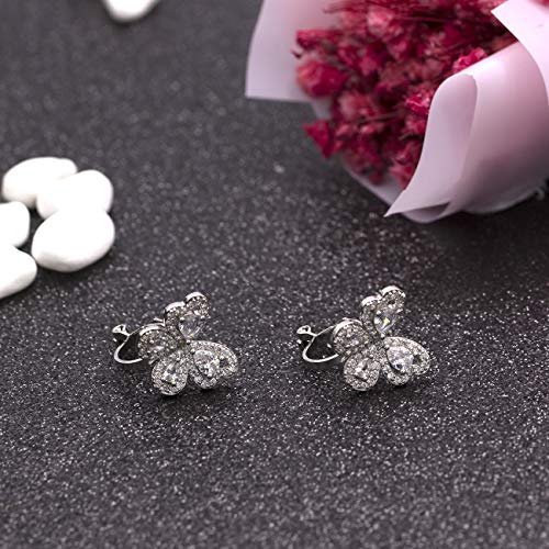 YOQUCOL Butterfly shape Cubic Zirconia Crystal Clip On Earrings Non Pierced Silver Stud for Women2
