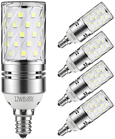 Yiizon 12W LED Corn Bulbs, Candelabra LED Light Bulbs, 6000K Daylight White, 1200LM, E12 Base, 100W Incandescent Equivalent, Non-dimmable, Pack of 5