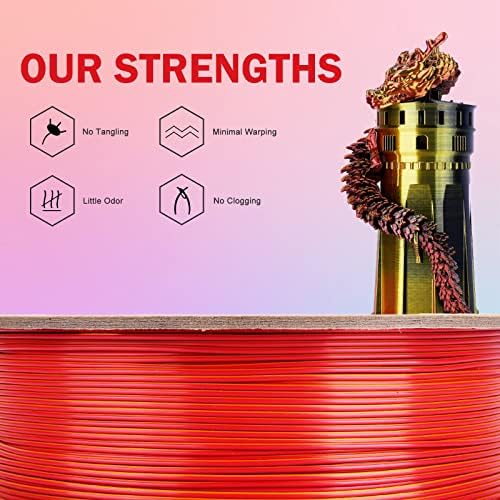 ERYONE Koekstruzyjny trójkolorowy jedwabisty filament PLA, 1,75 mm, do drukarki 3D, +/-0,03 mm, 1 kg/szpula, czerwony, złoty, czarny