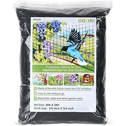 OGORI 25' x 25' Bird Netting Heavy Duty Nylon 3/4" Mesh Garden Netting Protect Fruit Trees, Plants and Vegetables Cover