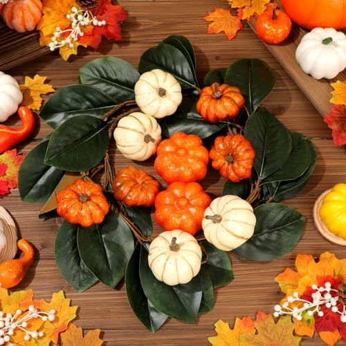 2 Pcs 6ft Thanksgiving Decor Fall Garland with Pumpkins Artificial Mixed Magnolia Leaves Farmhouse Hanging Rustic Autumn Garlands Decor for Front Door Kitchen Fireplace Home Indoor Outdoor by Zeyune - Image 3