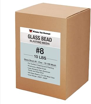 Winona Van Norman Professional #8 Glass Bead Blasting Media 70-100 Mesh Fine Abrasive for Ultra-Smooth, Bright Finish, Precision Peening, and Gentle Cleaning 10lbs
