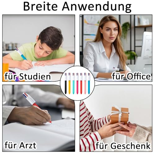 JcvPot 14er Mehrfarbiger Kugelschreiber, 4 Farben Kugelschreiber, Mehrfarben kugelschreiber Für Büro, Schule, Kreatives Schreiben Und Zeichnen, 14.7 * 1.2 cm