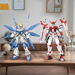 Dual Mech Building Blocks Set, Classic Red & Blue Robot Models, Compatible with Lego, Creative Action Robot Gifts Perfect for Christmas Birthday (913 Pieces)