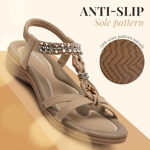 Image of Littleplum Womens Sandals Arch Support Slingback Rhinestone Dressy Sandals Comfort Summer Shoes Ankle Strap Elastic Flats for Beach Walking