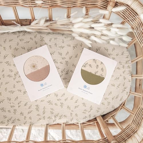 Image of lulumoon Muslin Bassinet Sheets Baby: Cotton Bassinet Sheets Fitted for Boys and Girls - Bassinet Mattress Sheets for Oval Rectangle or Hourglass