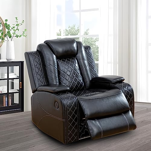 Sillón reclinable negro de cuero artificial con LED miniatura 7