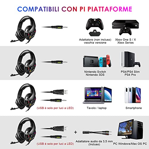 NEEDONE K19 PS4 hoofdtelefoon met kabel en microfoon, voor PC, over-ear, kinderen, gaming headset met microfoon, PS5, Xbox One, Nintendo Switch, Fortnite, computer, laptop, Mac smartphone, stereo basgeluid, RGB - Afbeelding 3