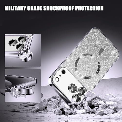 Image of Misscase for iPhone 17 Pro Max Case Compatible with MagSafe,Built-in Camera Lens Protector Full Protection Soft TPU Anti-Scratch Anti-Fingerprint Magnetic Glitter Slim Case Cover 6.9 inch Silver