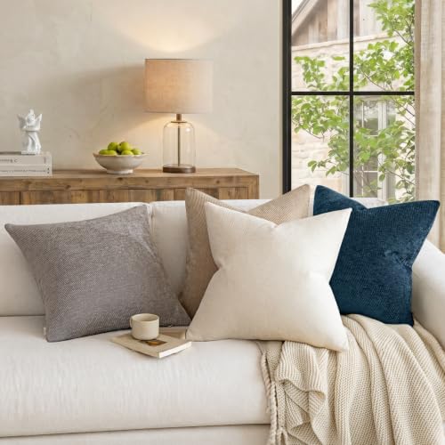 Image of a moment Pack of 2 Decorative Chenille Throw Pillow Covers with Twill Cushion Covers for Sofa Living Room Couch Bed 22x22 Inch Blue