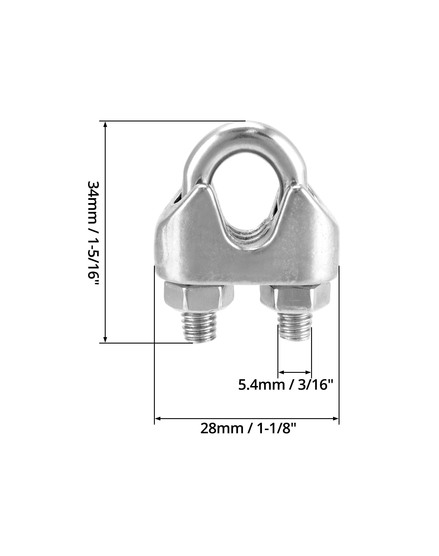 QWORK Lot de 25 colliers de serrage M8 de 0,6 cm, grand boulon en U, serre-câbles en acier inoxydable 304, connectez 2 couches de fil pour former une boucle