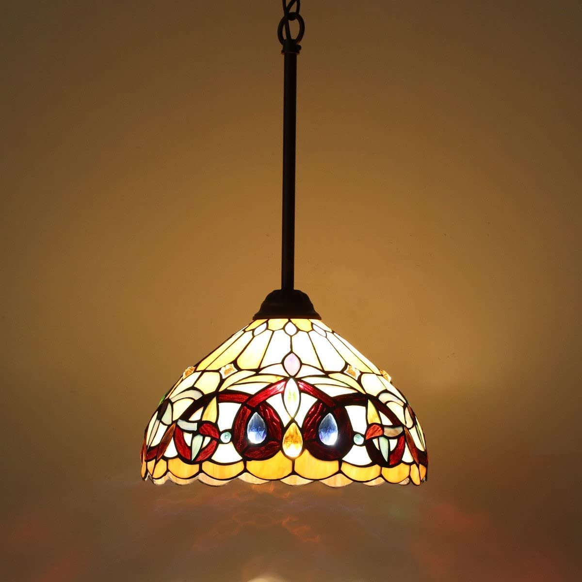 Capulina Tiffany Mini Pendant Light 8 Inch Wide Cream Brown Victorian Style Stained Glass Hanging Lamp for Kitchen Island Dining Room Bar Hallway