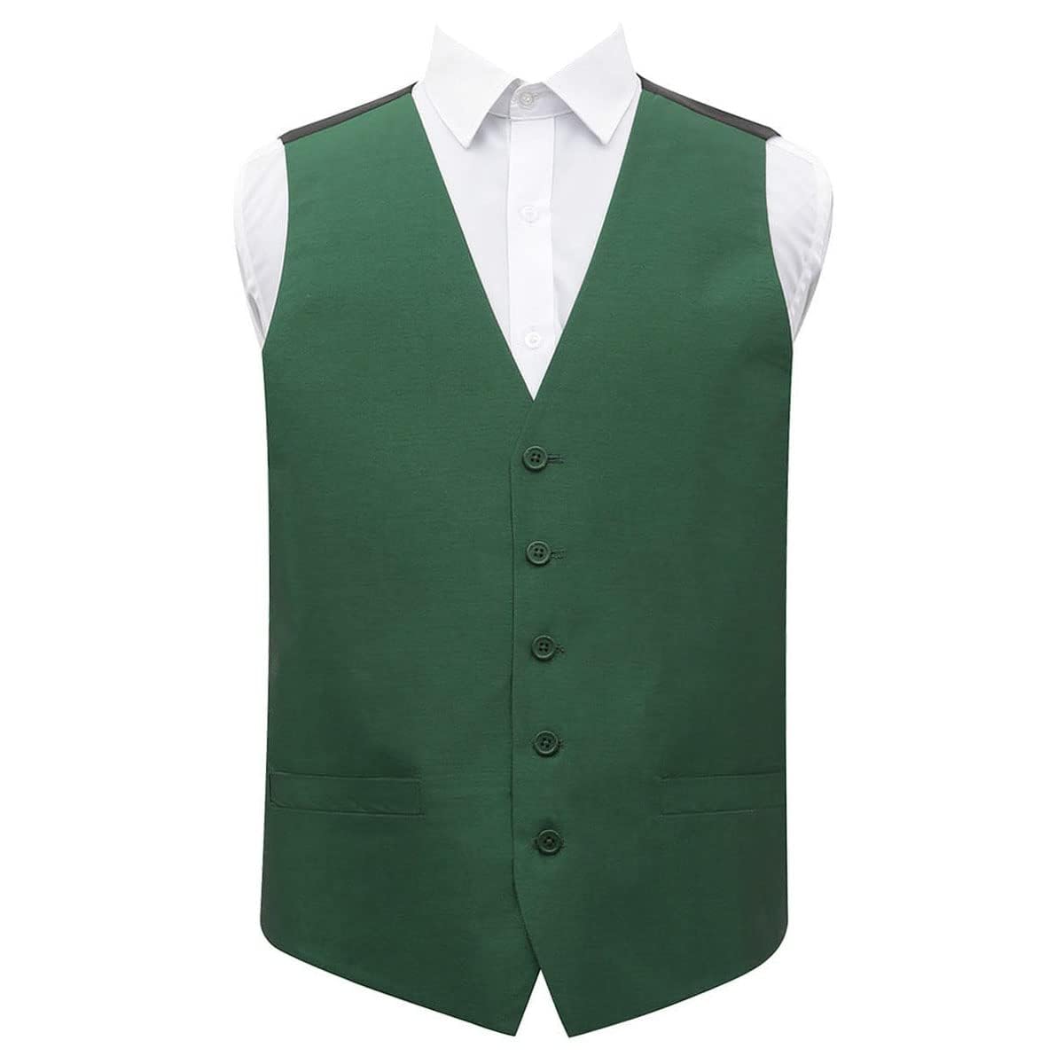 DQT Plain Men’s Shantung Wedding Waistcoat – Formal Occasion Suit Vest – Emerald Green 40" (L)