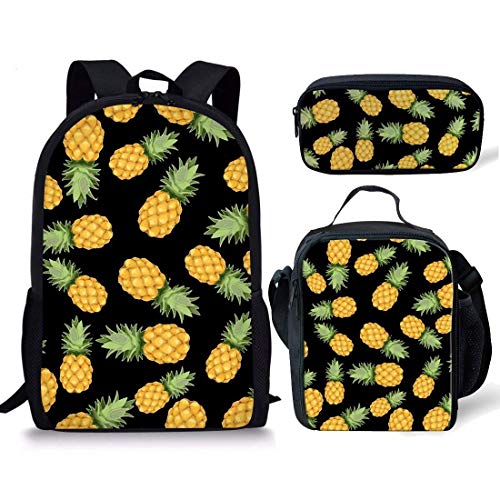 Set di 3 zaini con design dinosauro borsa per la scuola portapranzo resistente confortevole casual per andare a Ananas Taglia unica Zaini Daypack