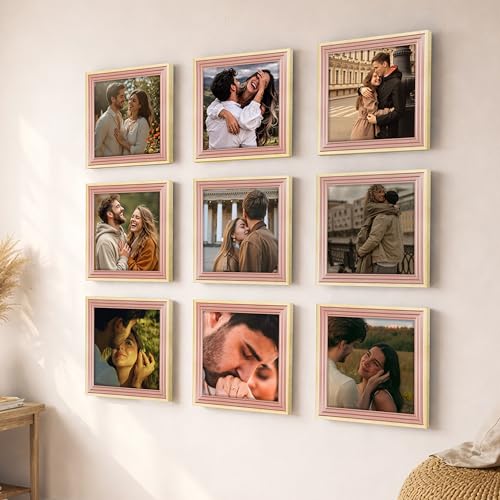 Image of Art Street Luxury Photo Frame for living room, Modern Step Design Photo Frames for Photograph, Art Work, Kids Room Set of 9 (12x12 Inch, Pink)