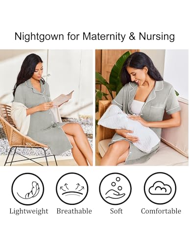 Image of Ekouaer Nightgowns for Women 2 Pack Button Down Sleepwear Short Sleeve Sleepshirts Soft Nightshirts Boyfriend Pajama Dress