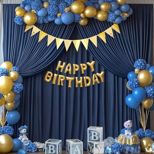 Image of 20x10 Navy Blue Backdrop Curtain for Party Wrinkle Free Polyester Fabric Photo Backdrop Curtain Drapes for Party Wedding Stage Birthday Baby Shower Decoration 5ft x 10ft,4 Panels