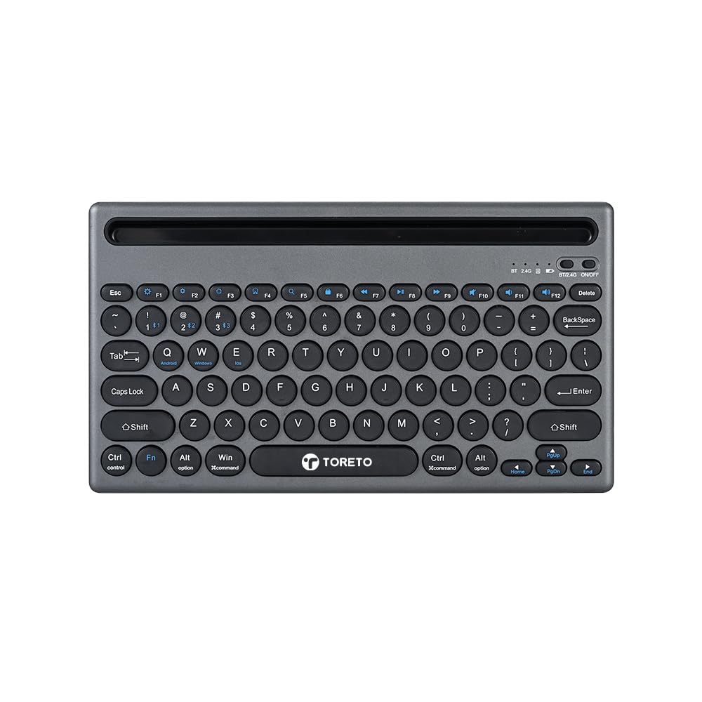 Toreto Bubble Duo Wireless Keyboard with Bluetooth 5.0 & 2.4GHz Dual Mode, Smart Slot Holder, Type-C Charging, Compatible with iOS/Windows/Android – Slim & Portable Design (Grey)-picture-12