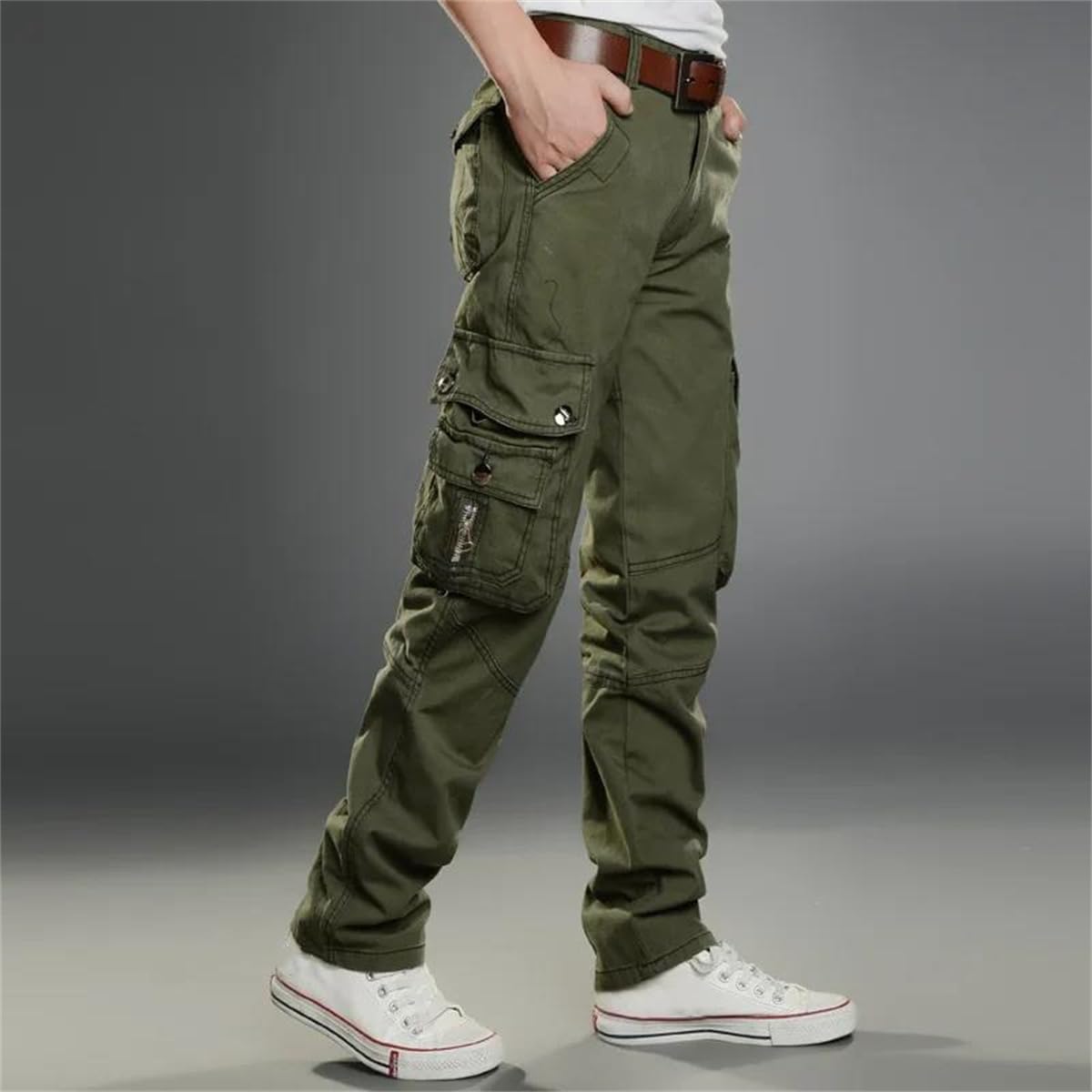 Generic Men Side Zipper Pockets Cargo Harem Joggers Pants Casual Tactical Sweatpant Baggy Trousers with Multiple Pockets