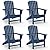 GREENVINES Adirondack Chairs Set of 4 | HDPE Plastic | Oversized Fire Pit Chair | All Weather | Blue | Poly Lumber | for Outdoor Deck Backyard Patio Garden